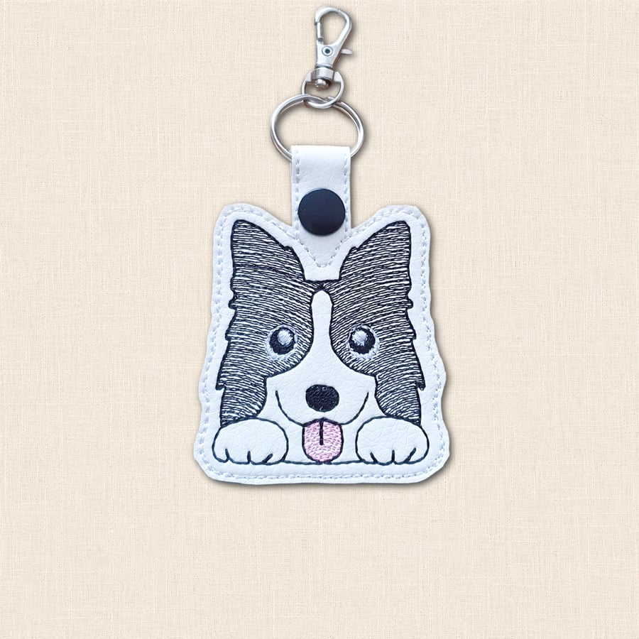 Border Collie Keyring - Kawaii Dog Faux Leather Accessory