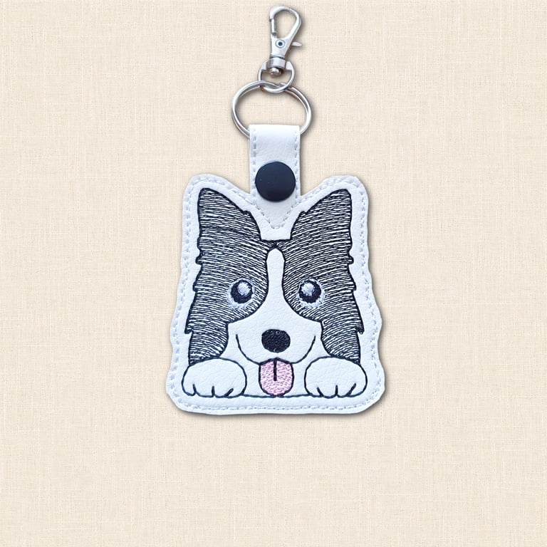 Border Collie Keyring - Kawaii Dog Faux Leather Accessory