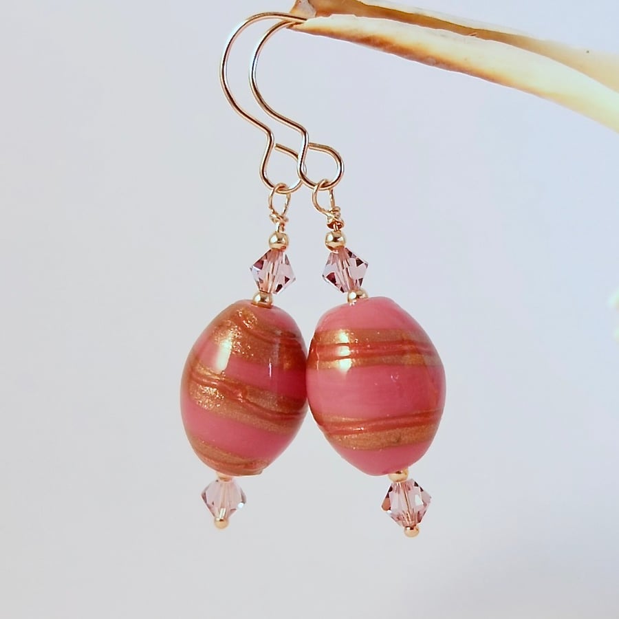 Glass, Crystal & Rose Gold Vermeil Earrings, Birthday, Bridesmaid, Gifts For Her