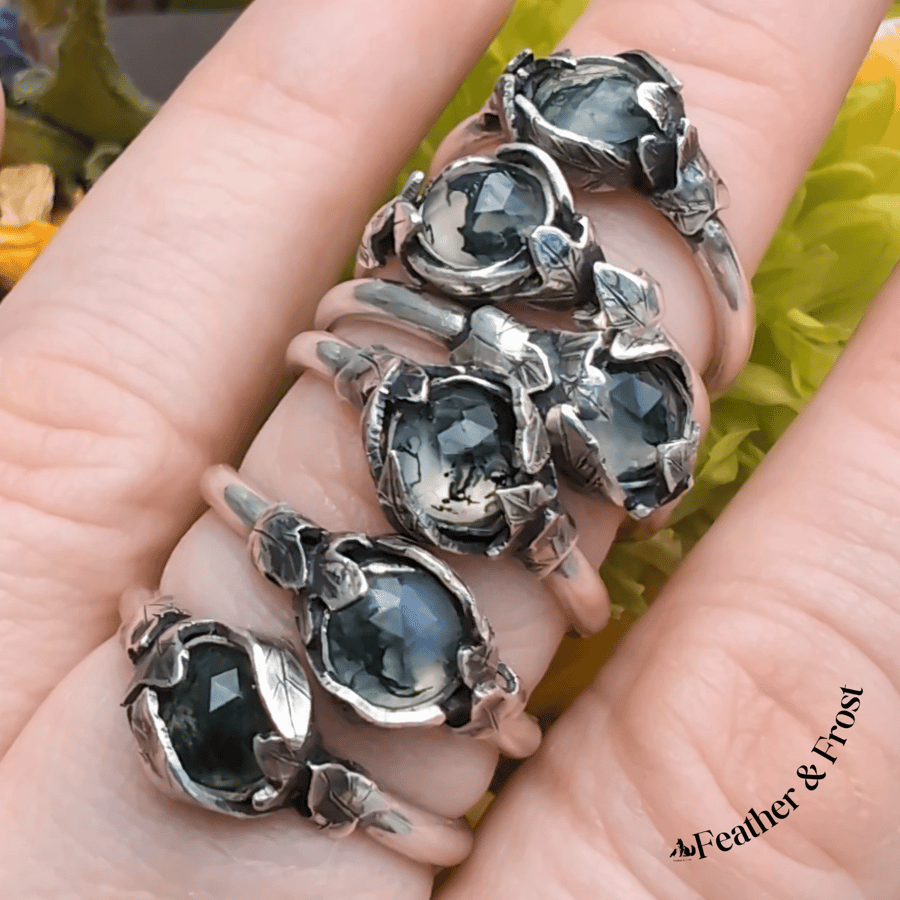Ivy Wisp Moss Agate & Silver Ring  Made to Order