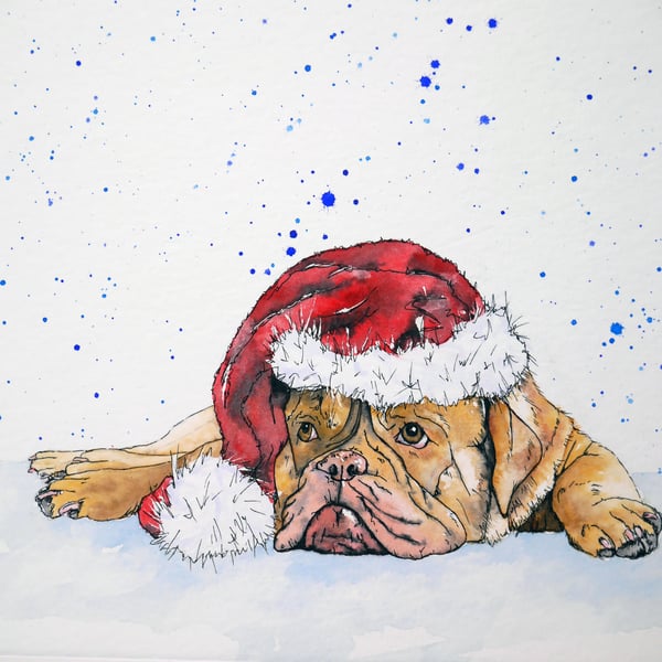 Dogue De Bordeaux, Original Painting, Dog Lover, Dog Christmas