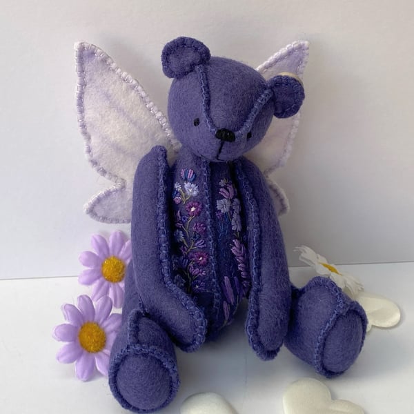 Fairy bear, embroidered one of a kind collectable artist teddy bear