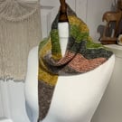 Cotton mix yarn Mustard Green earthy colours wrap scarf neckerchief 120cms long 