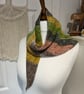 Cotton mix yarn Mustard Green earthy colours wrap scarf neckerchief 120cms long 