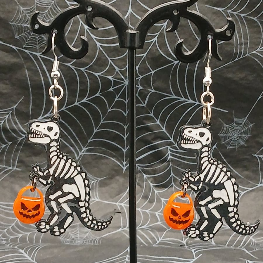 Trick or Treat T-Rex Halloween Dinosaur Earrings
