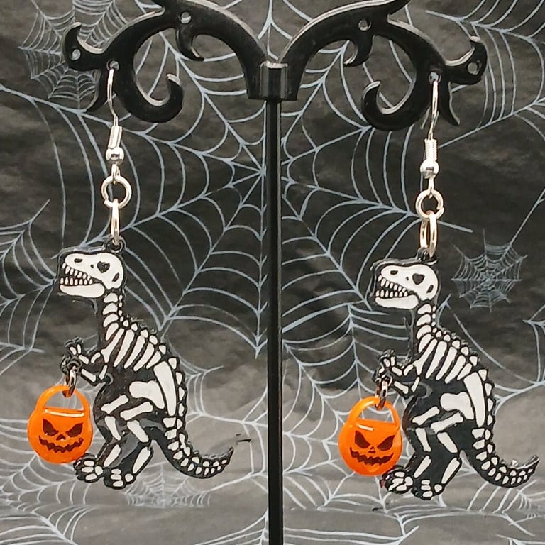 Trick or Treat T-Rex Halloween Dinosaur Earrings