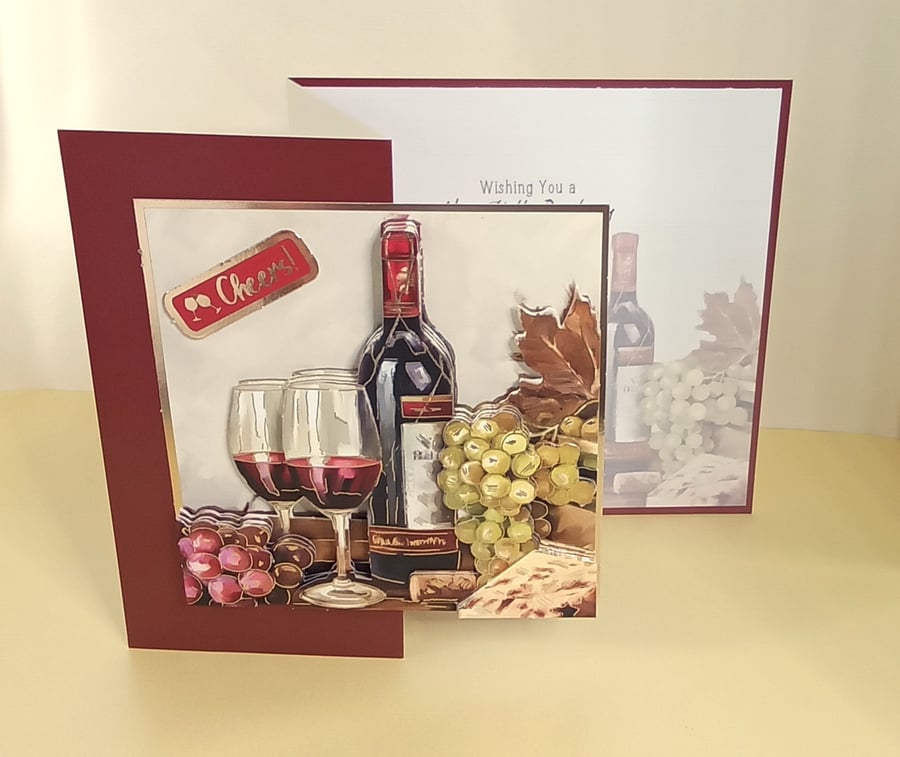 Birthday Card, Wine and Cheese 