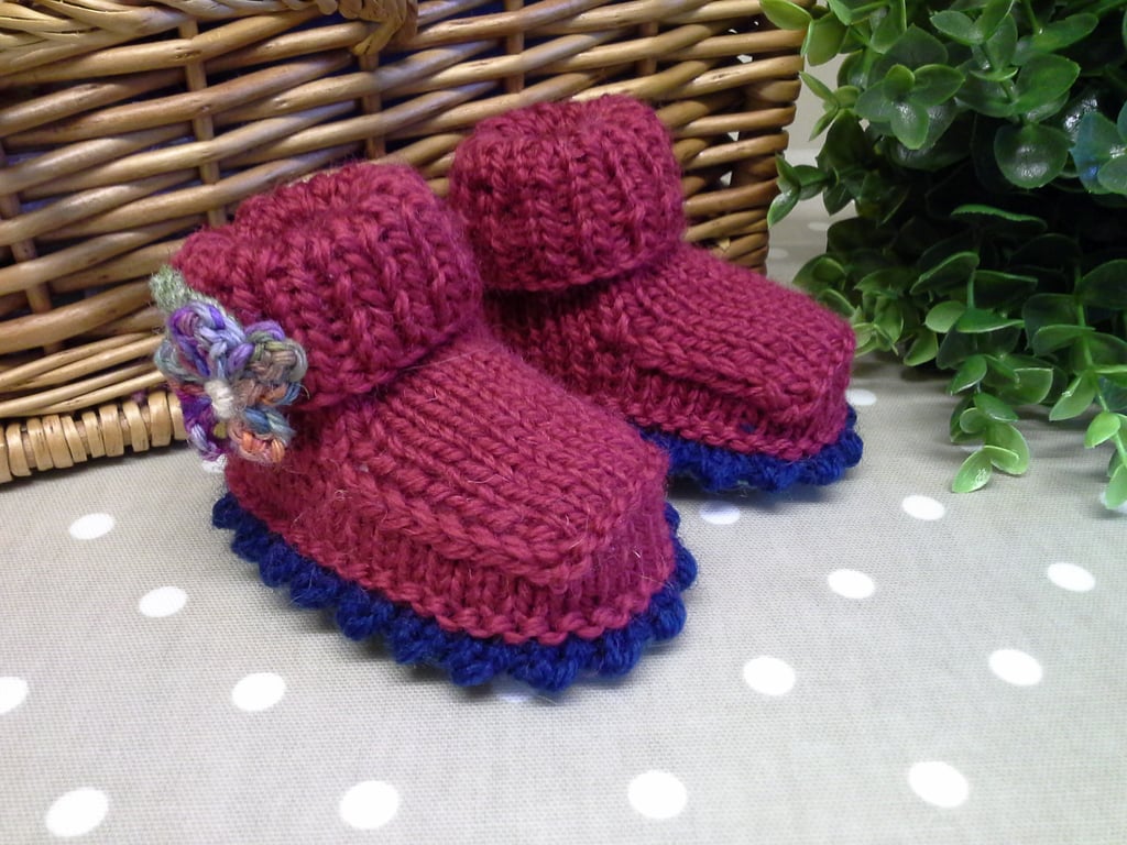 Baby Girl's 'Jaeger' Pure Merino Wool Designer Hand Knitted Booties 0-3 months