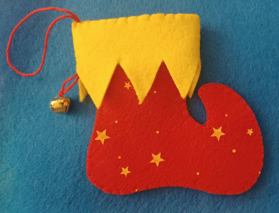 Handmade Elf Boot Gift Bag Hanging
