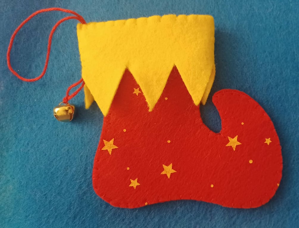 Handmade Elf Boot Gift Bag Hanging