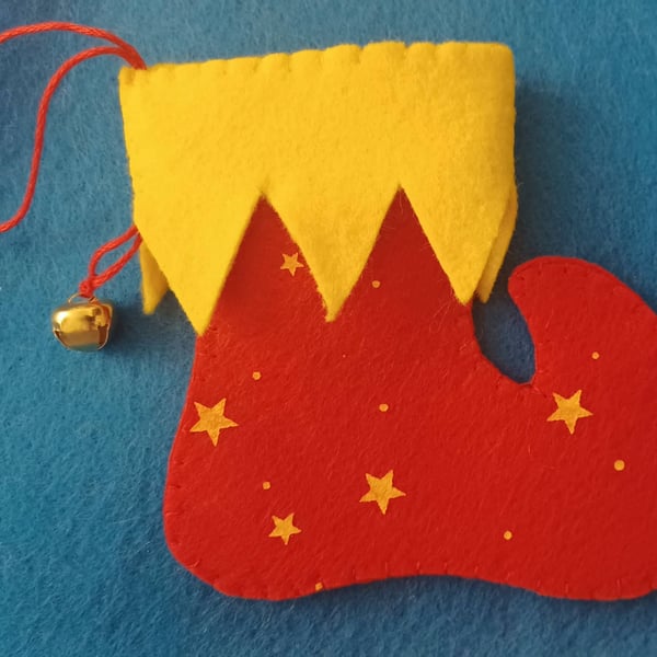 Handmade Elf Boot Gift Bag Hanging