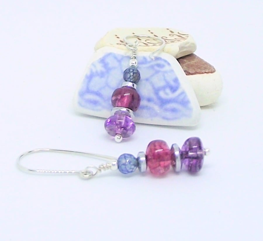 SALE Earrings Purple pink blue agate earrings