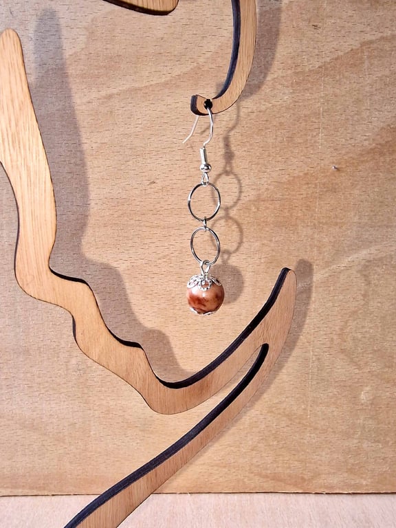 Jasper Style & Silver Ring Drop Earrings - Natural Look Stone Boho Jewellery - G