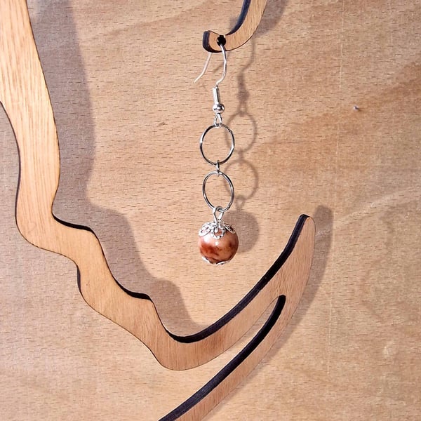 Jasper Style & Silver Ring Drop Earrings - Natural Look Stone Boho Jewellery - G