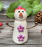 Handmade Ceramic Snowpeep with Red Purple Flowers - Image 1