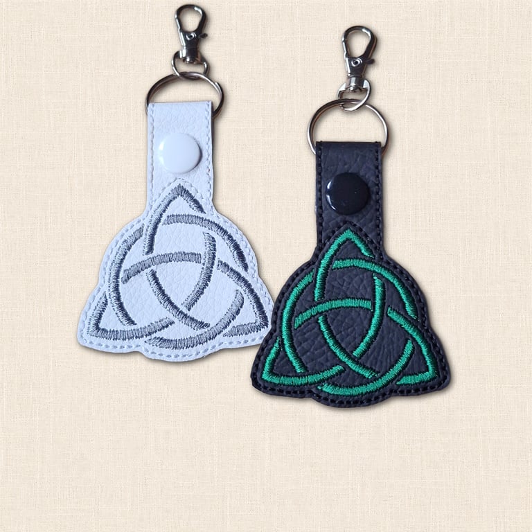 Celtic Knot Keyring - Embroidered Triquetra Faux Leather Bag Charm