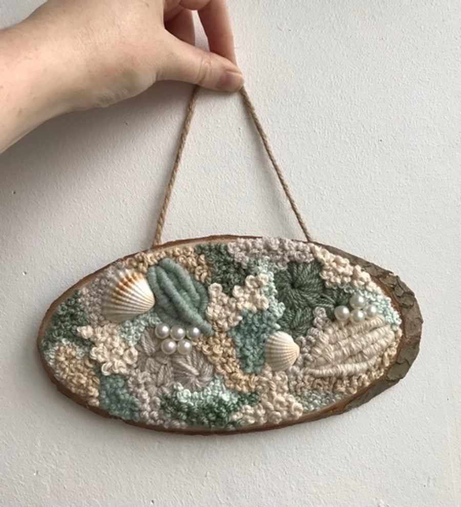 Driftwood a hand embroidered art piece 