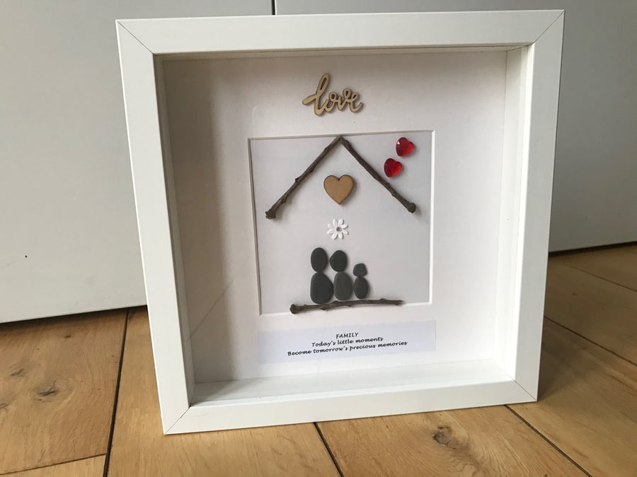 Family Pebble Artwork, Pebble Box Frame, Family Gift,Mother's Day Gift