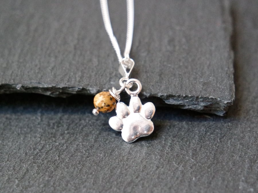 Sterling Silver Necklace - Dog Paw Jasper Gemstone colour of your dog