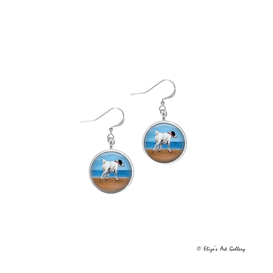 Silver Plated Smooth Fox Terrier Dog Art Earrings