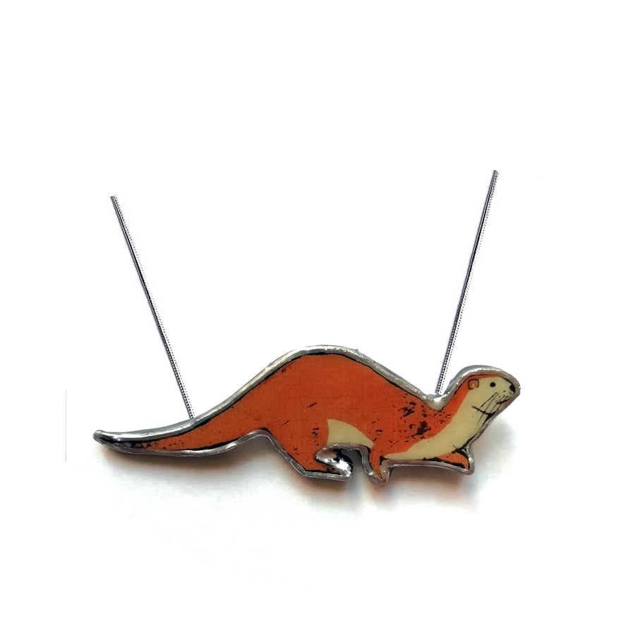 Lovely Tan Orange Otter Wildlife Resin Necklace by EllyMental