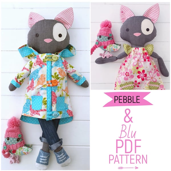 Digital PDF Sewing Pattern for Cat Doll 'Pebble... - Folksy
