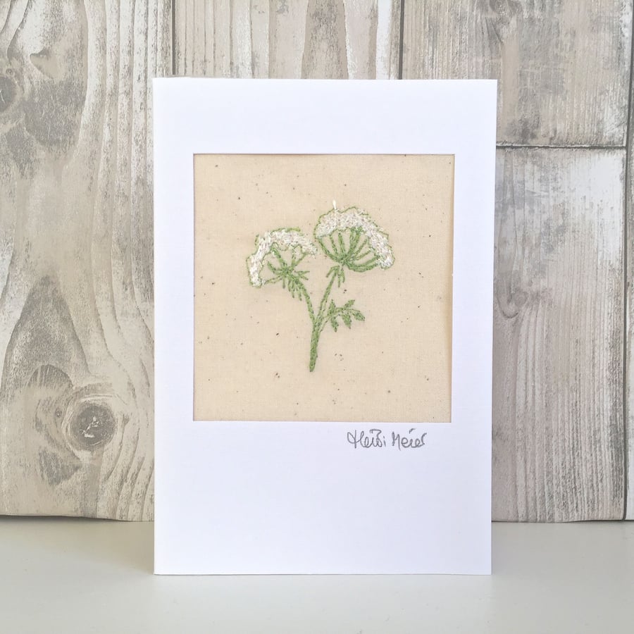 Thank you card - Cow parsley floral flower embroidered textile design