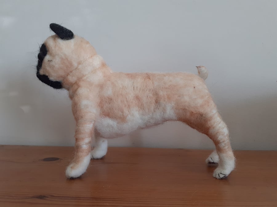 Pug,dog needle felted wool sculpture 