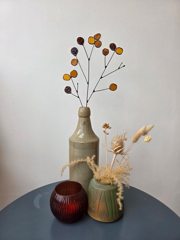 Burdock Handcrafted Stained Glass Seedheads Stem Botanical Glass Art