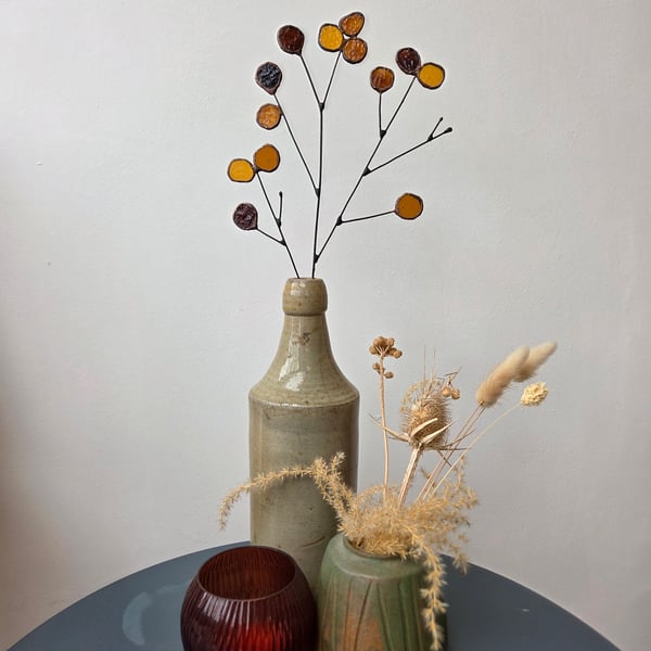 Burdock Handcrafted Stained Glass Seedheads Stem Botanical Glass Art