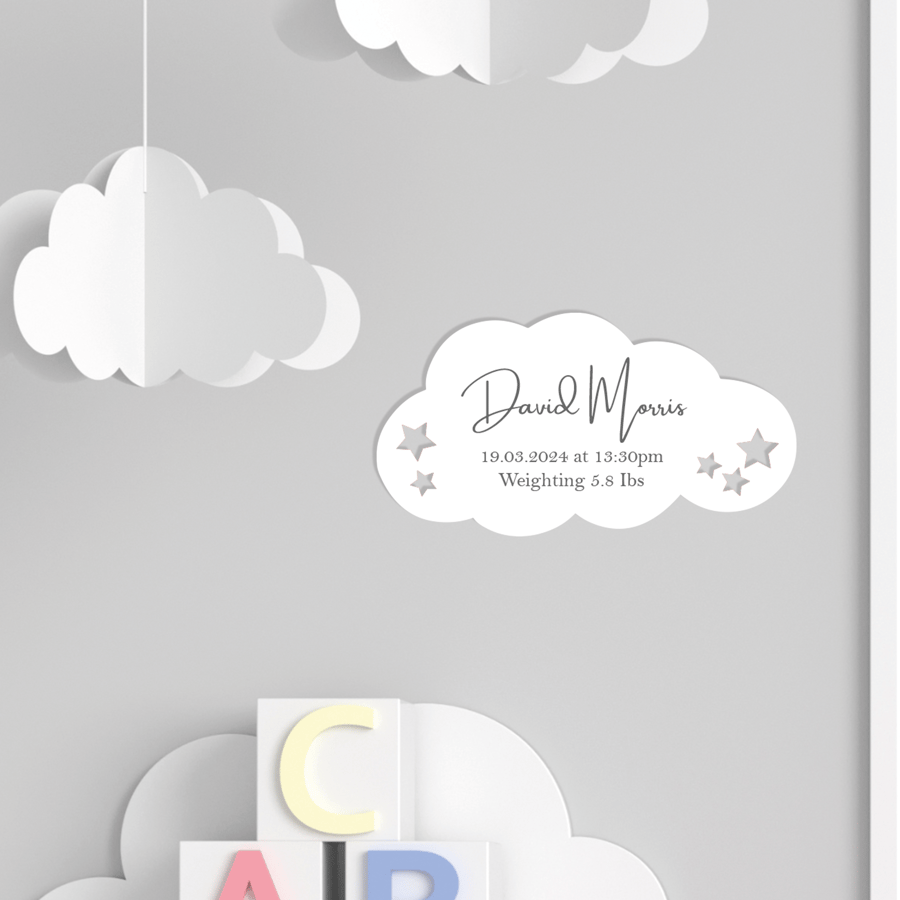 Cloud and Stars Birth Details Baby Name And Weight Birth Information Nursery 