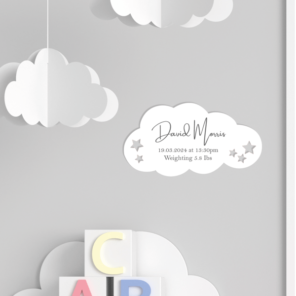 Cloud and Stars Birth Details Baby Name And Weight Birth Information Nursery 