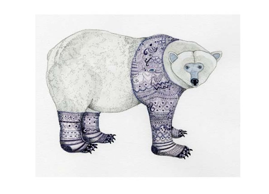 Polar Bear in Purple Knitwear A4 Giclee print