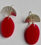 Fuchsia Acrylic and Silver Handmade Earrings - Image 2