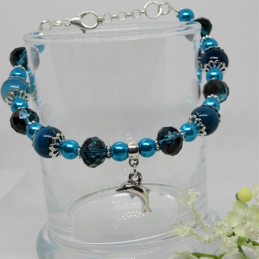 Dolphin Blue Beaded Bracelet