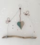 Wire art, hand made wire hanger, driftwood and pottery wall hanging