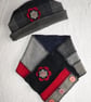 Wool Hat Created from Up-cycled Sweaters. Tartan and Grey with red Flower Pin - Image 7