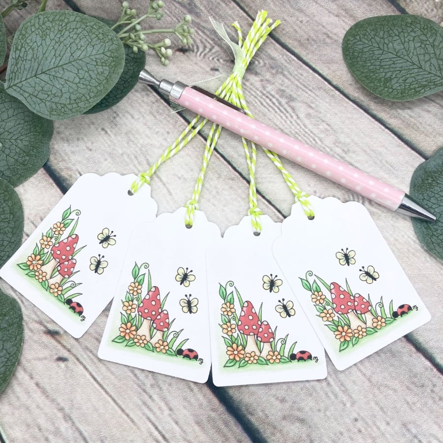 Toadstool Garden Gift Tags - set of 4 tags