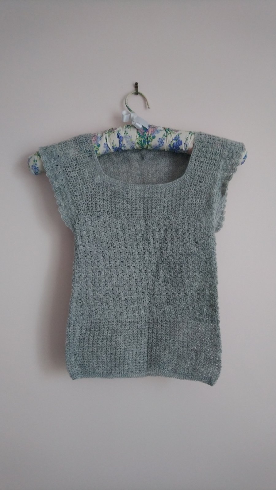 Grey petite ladies lacy crochet jumper,  unique, approx size 6