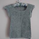Grey petite ladies cap sleeve lacy crochet jumper,  fine wool, approx size 6 