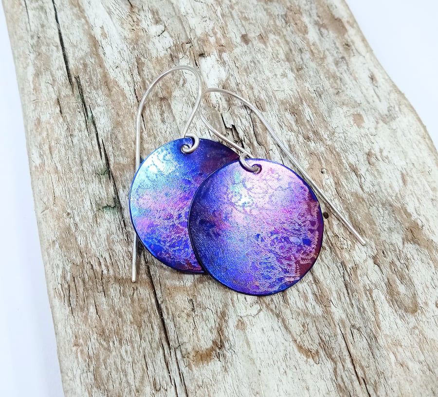 Coloured Titanium Flat Disc Earrings - UK Free Post