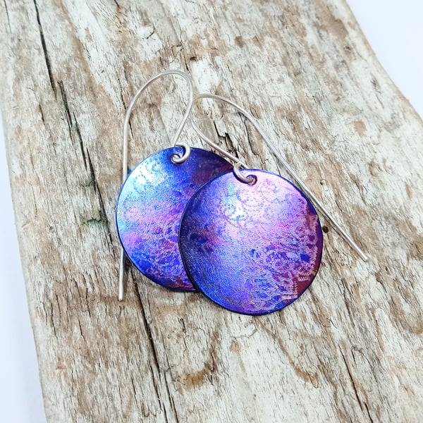 Coloured Titanium Flat Disc Earrings - UK Free Post