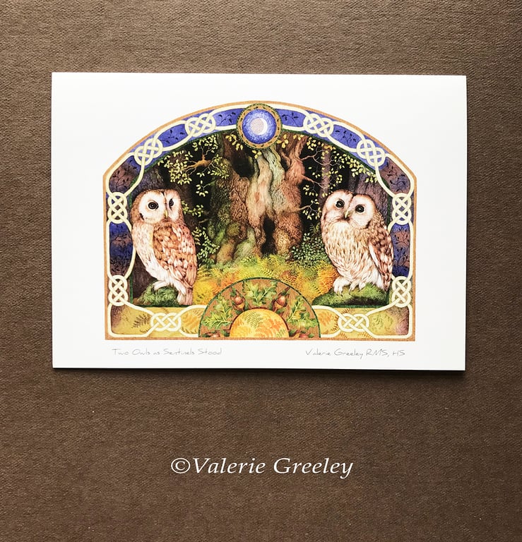 Two Owls As Sentinels Stood card by Valerie Greeley