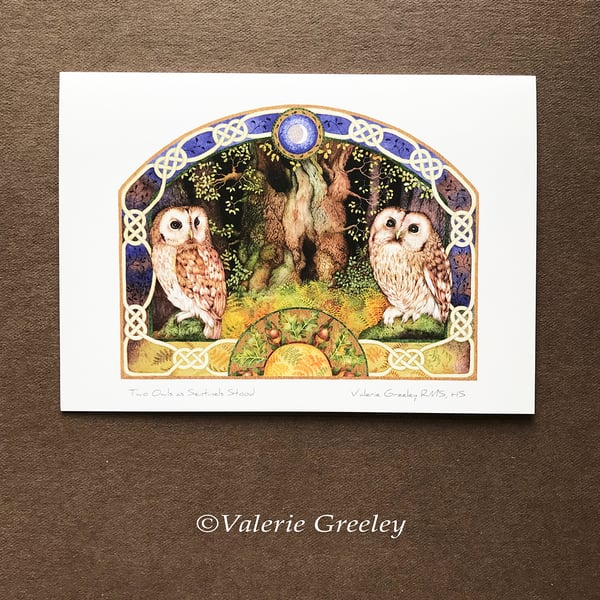 Two Owls As Sentinels Stood card by Valerie Greeley