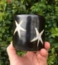 black and white stars, small hand built ceramic cup
