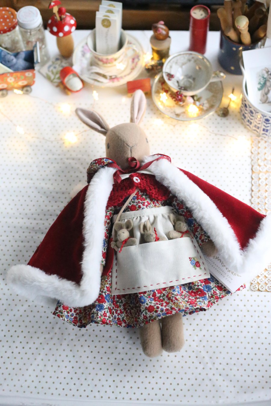 Liberty Christmas bunny with red velvet cape