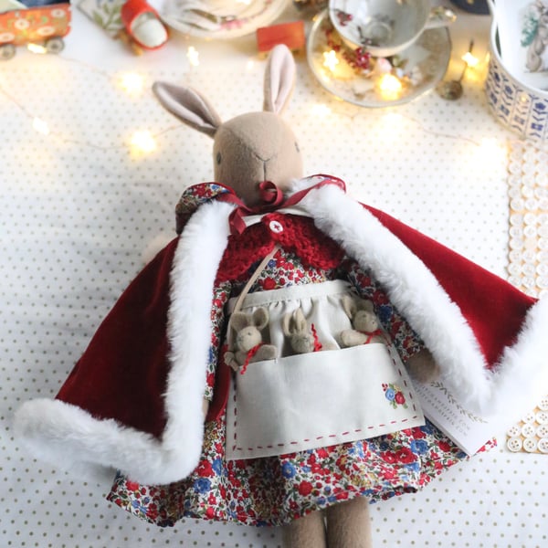 Liberty Christmas bunny with red velvet cape