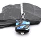 lampwork glass pendant necklace, black and silver wrapped