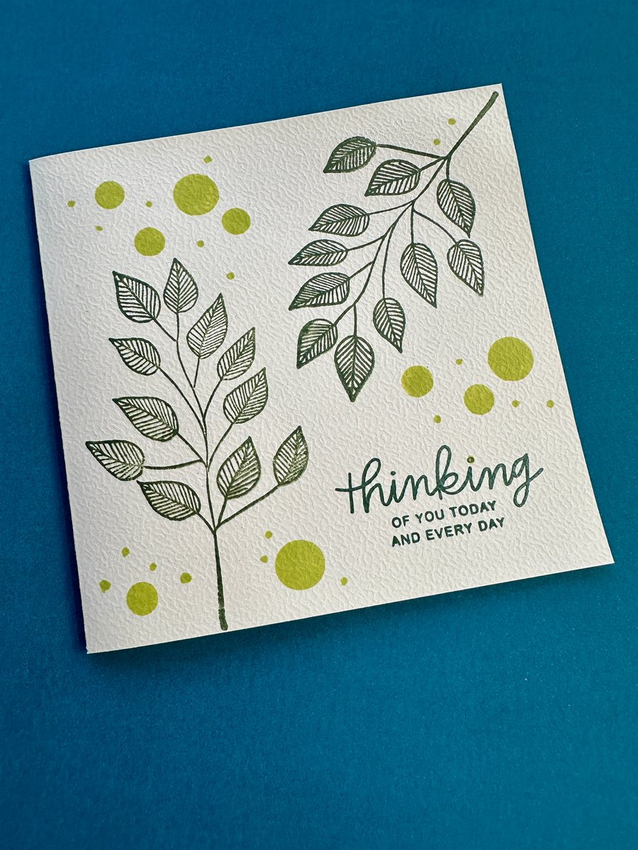 Thinking of you A cream hammered card, leaves and floral  design