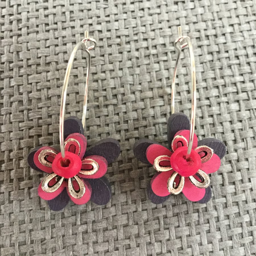 “Pink and Grey” flower earrings